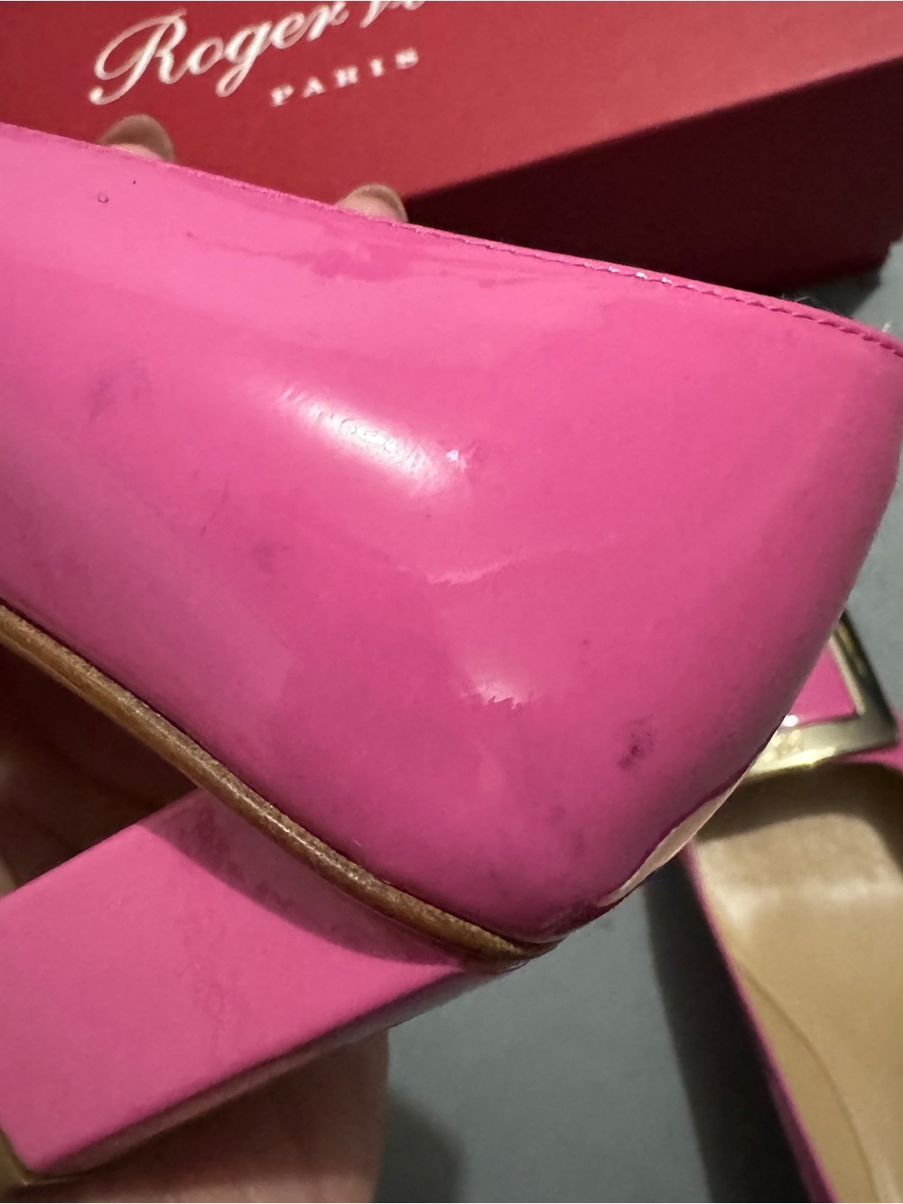 Roger Vivier Pink Patent Leather Square-Toe Buckle Flats - Picture 5 of 11